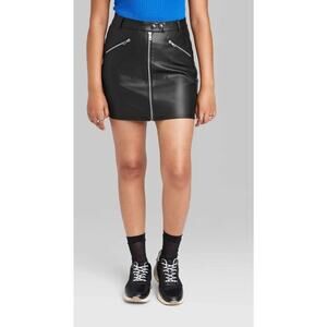 Women's Faux Leather Moto Mini Skirt Wild Fable Black Size 2 NWT